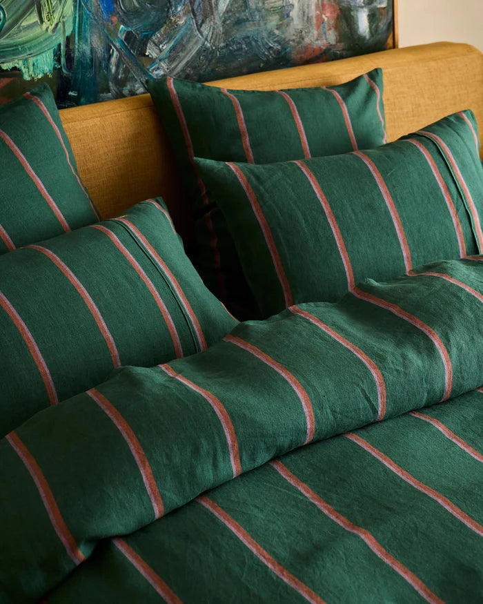 Kip & Co Wakame Crush Stripe Linen Pillowcases | Green