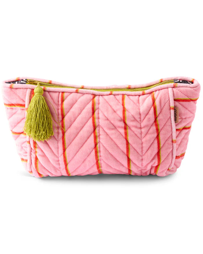 Kip & Co Wategos Soiree Stripe Velvet Toiletry Bag | Pink