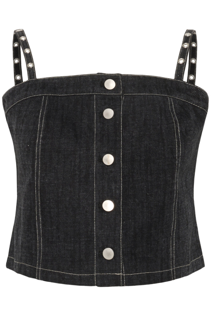 Karen By Simonsen Beverly Denim Top | Dark Grey Denim
