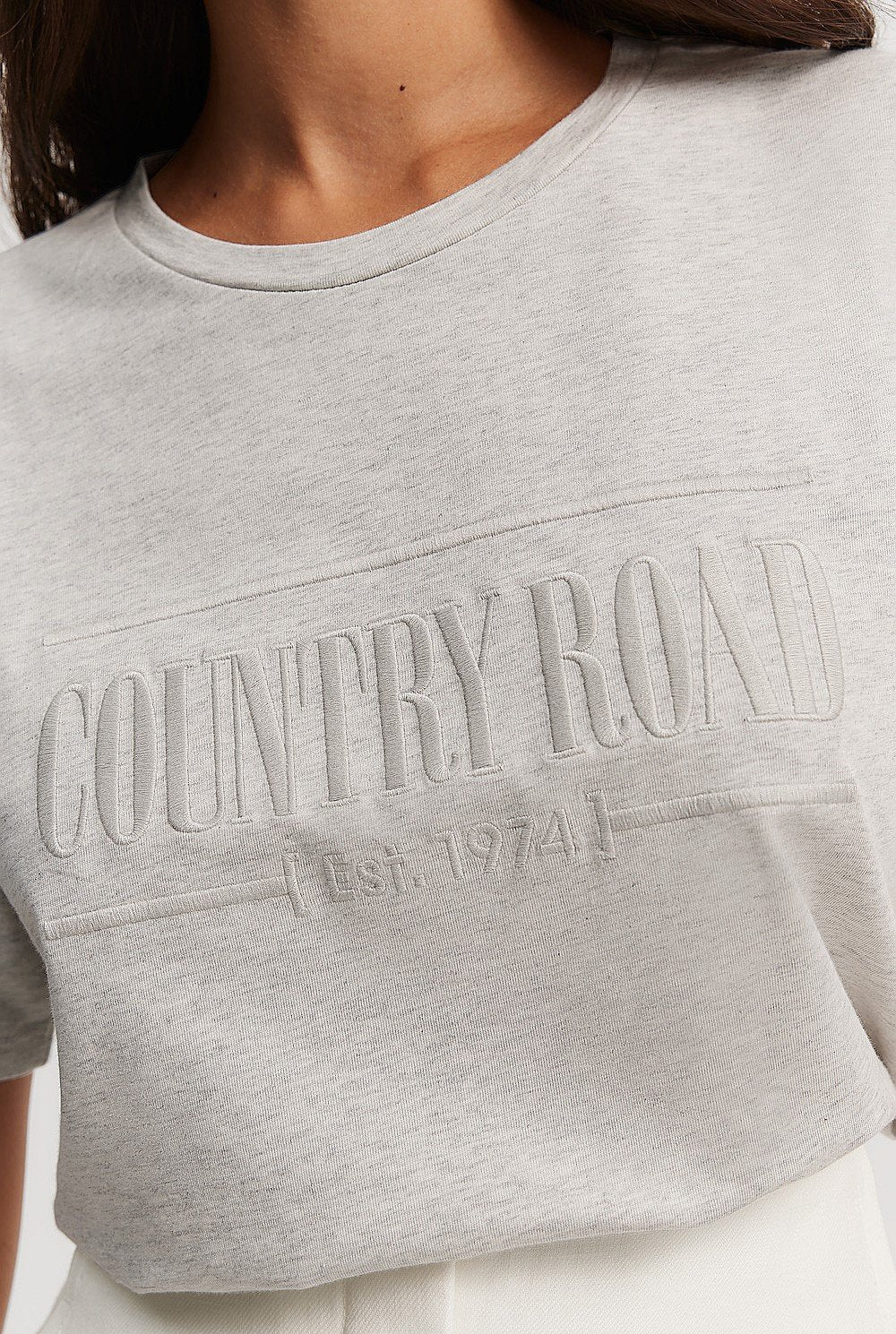 Australian Cotton Heritage Embroidered T-Shirt | Grey Marle