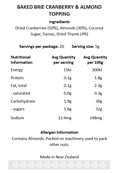 Herb & Spice Baked Brie Cranberry & Almond Topping | 25gm