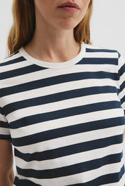 Australian Cotton Slub Stripe Short Sleeve T-Shirt  | Navy