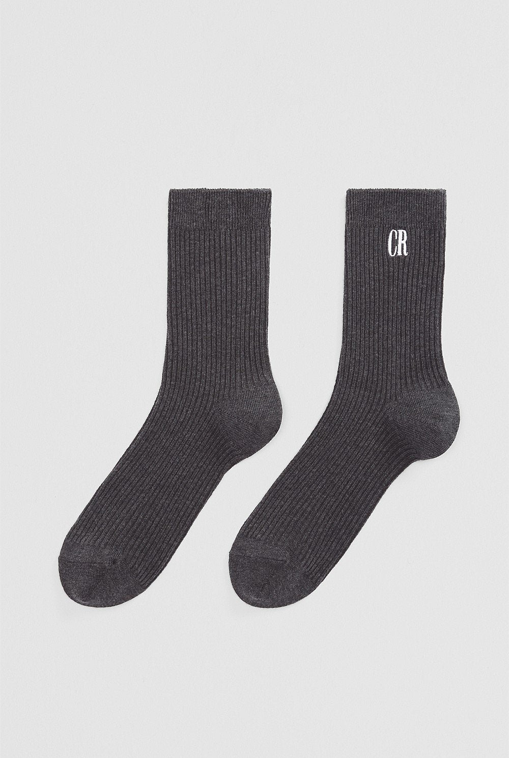 Australian Cotton Blend CR Ribbed Three Quarter Crew Sock | Charcoal Marle