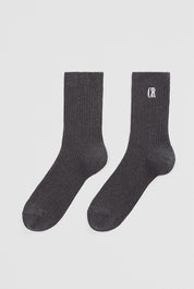 Australian Cotton Blend CR Ribbed Three Quarter Crew Sock | Charcoal Marle