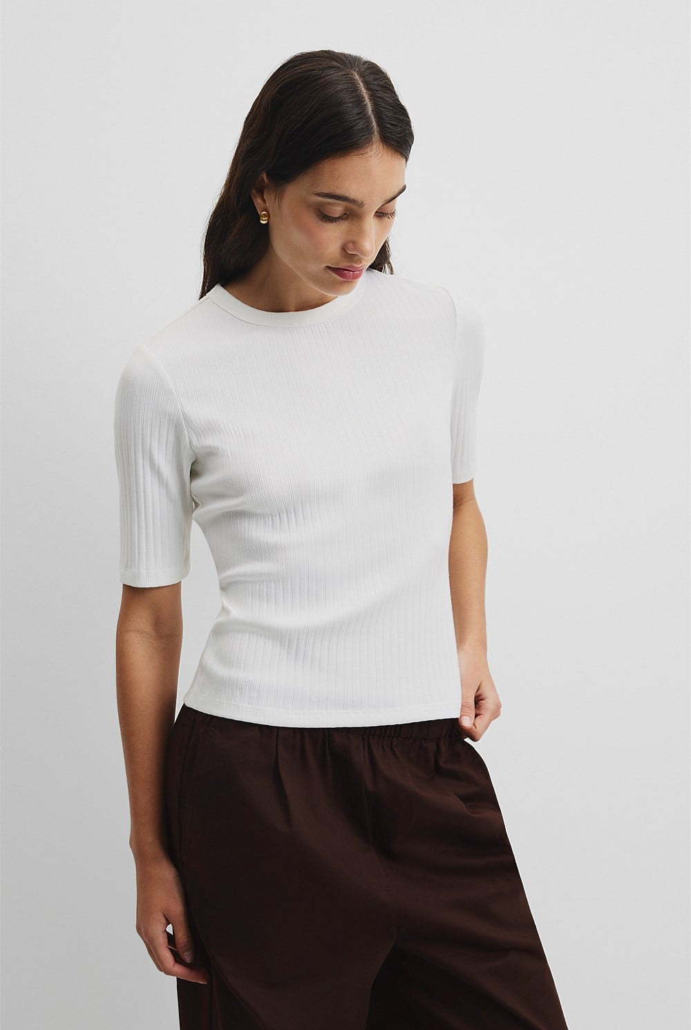Australian Cotton Blend Short Sleeve Fitted T-Shirt | White