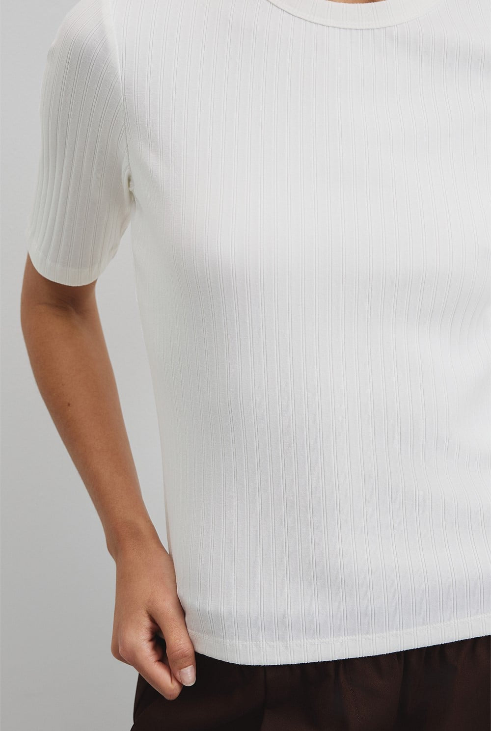 Australian Cotton Blend Short Sleeve Fitted T-Shirt | White