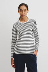 Australian Good Earth Cotton Stripe Textured Slub Long Sleeve T-Shirt | Black White