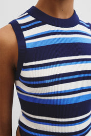 CR Stripe Merino Crew Neck Tank | Navy Stripe