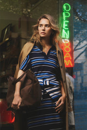 CR Stripe Merino Polo Knit Dress | Navy Stripe