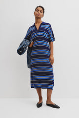 CR Stripe Merino Polo Knit Dress | Navy Stripe
