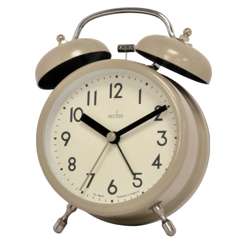 Acctim Hardwick Double Bell Alarm Clock | Taupe