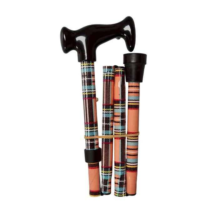 Folding Walking Stick | Orange Tartan