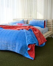 Kip & Co Blue Robin Velvet Quilted Bedspread | Blue Red