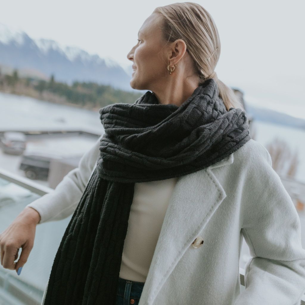 Moke Adele Cable Knit Scarf | Cocoa Powder