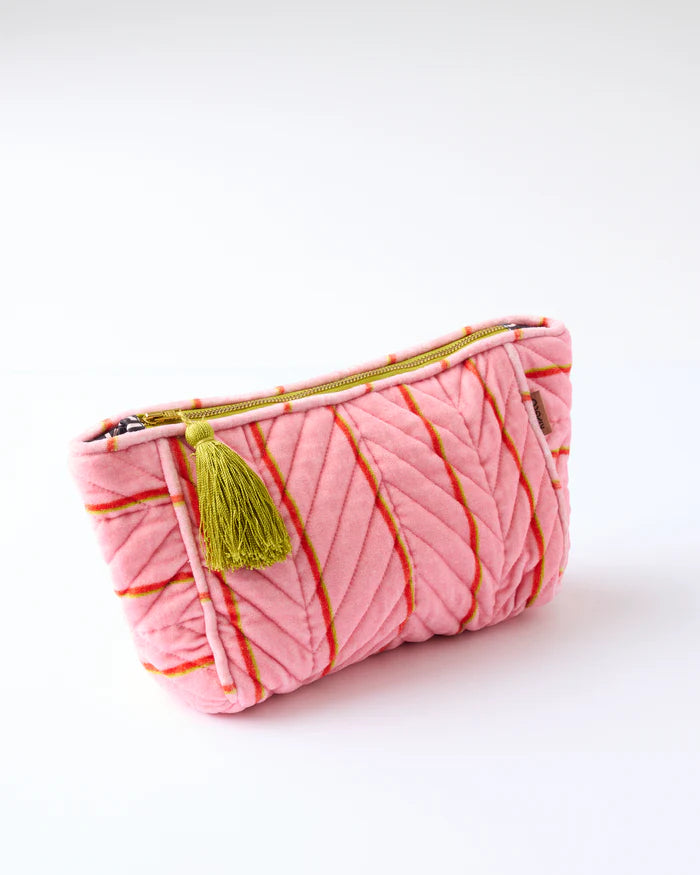 Kip & Co Wategos Soiree Stripe Velvet Toiletry Bag | Pink