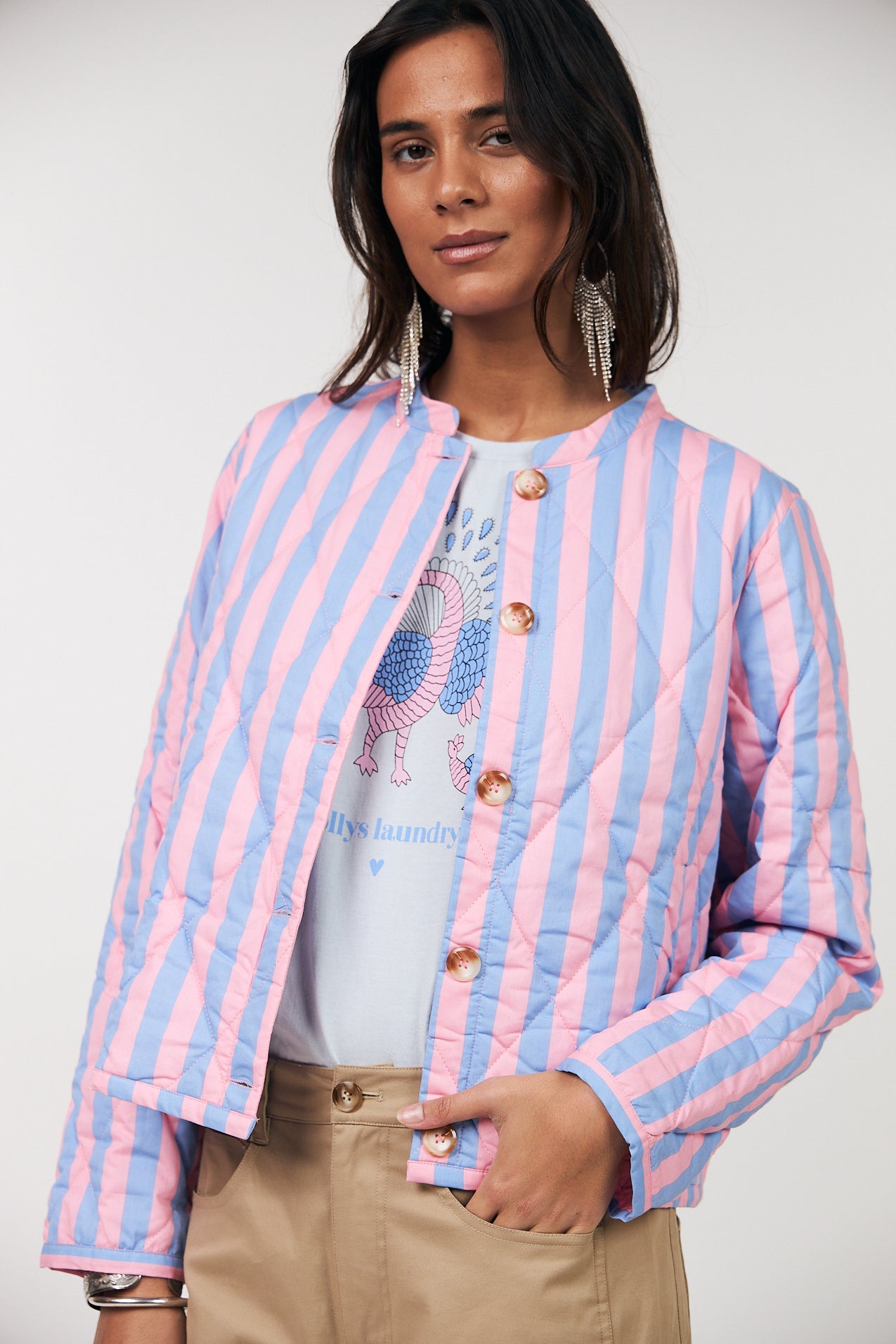 Lollys Laundry Emilia Jacket | Strip Pink Blue