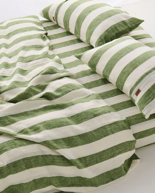 Kip & Co Stripe Linen Fitted Sheet | Moss King