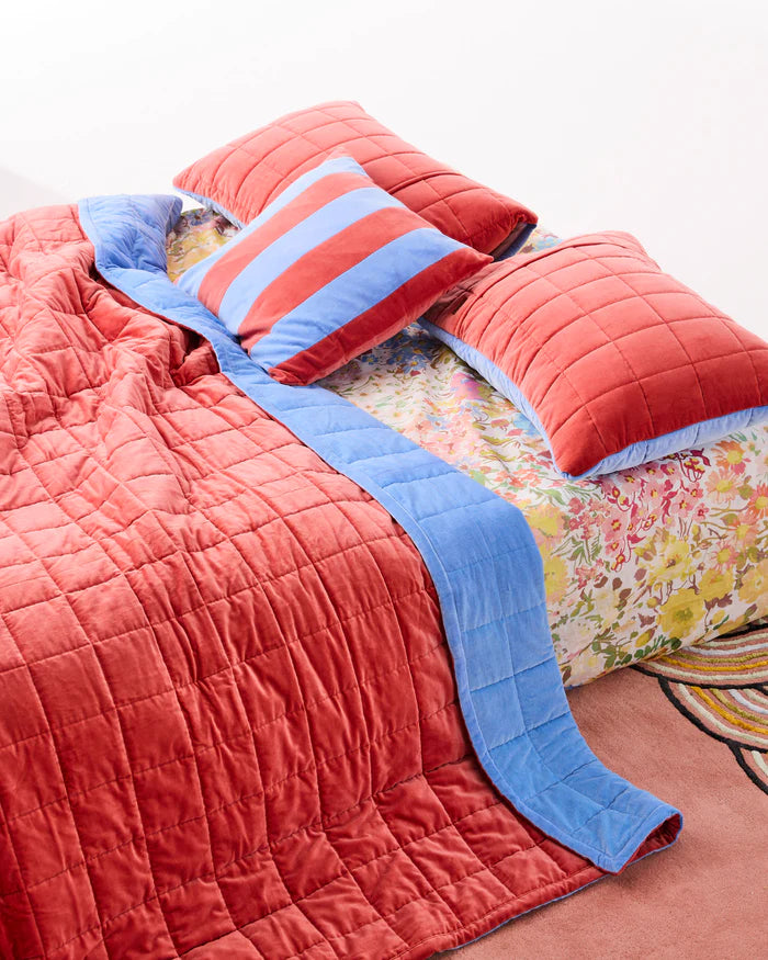 Kip & Co Blue Robin Velvet Quilted Pillowcases | Set Of 2|