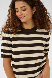 St Tropez Mila Pullover | Mole Brown Rice Block Stripe