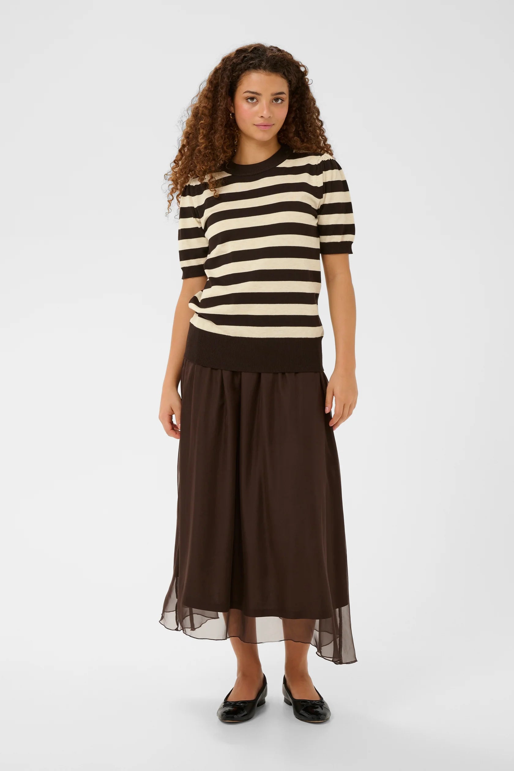 St Tropez Mila Pullover | Mole Brown Rice Block Stripe