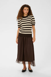 St Tropez Mila Pullover | Mole Brown Rice Block Stripe