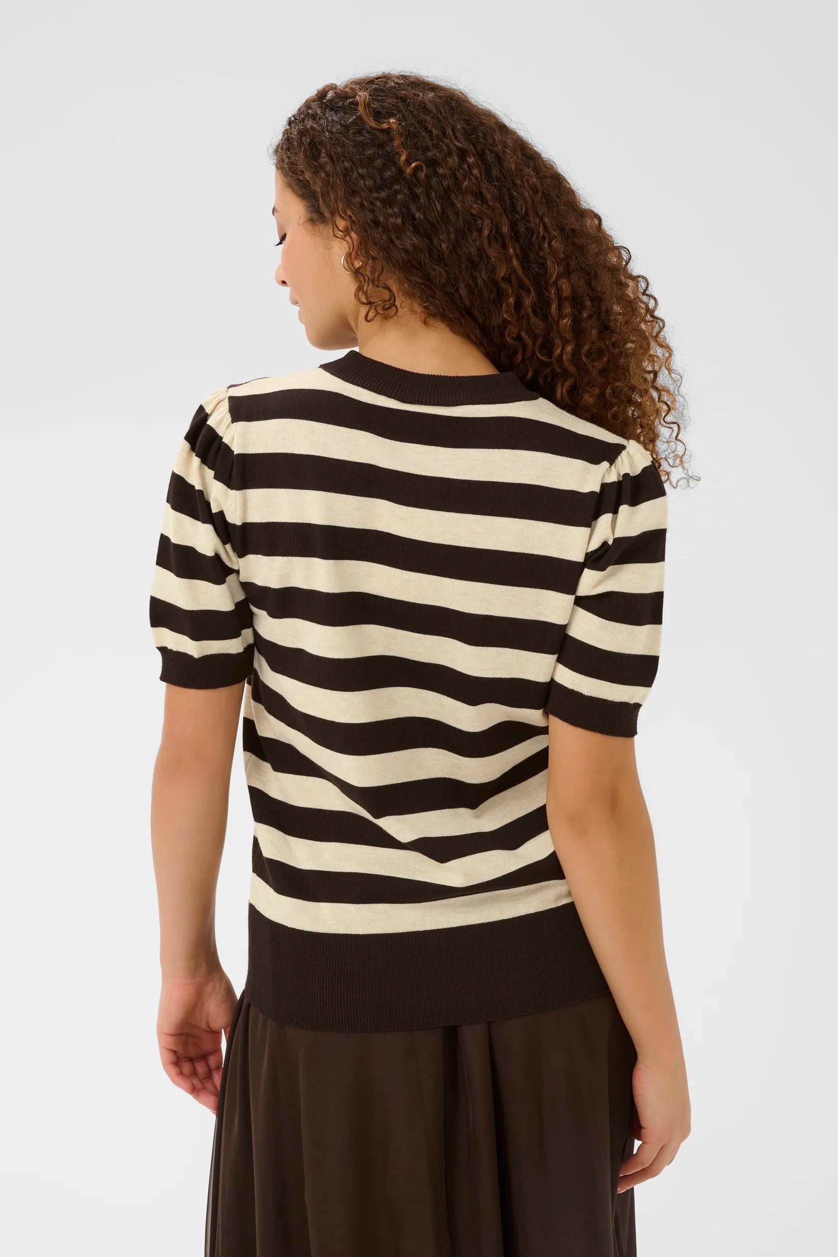 St Tropez Mila Pullover | Mole Brown Rice Block Stripe