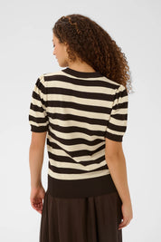 St Tropez Mila Pullover | Mole Brown Rice Block Stripe
