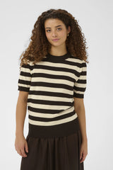 St Tropez Mila Pullover | Mole Brown Rice Block Stripe
