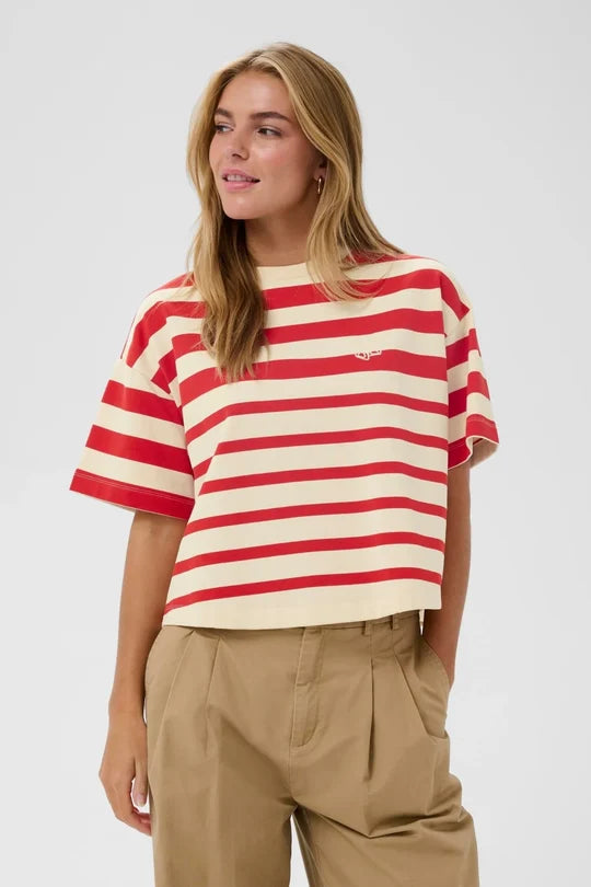 St Tropez Philene T Shirt | Valiant Poppy Irregular Stripe Regular