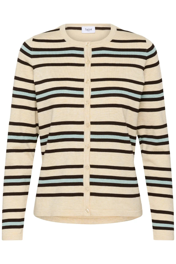 St Tropez Pila Cardigan | Brown Rice Ether Stripe