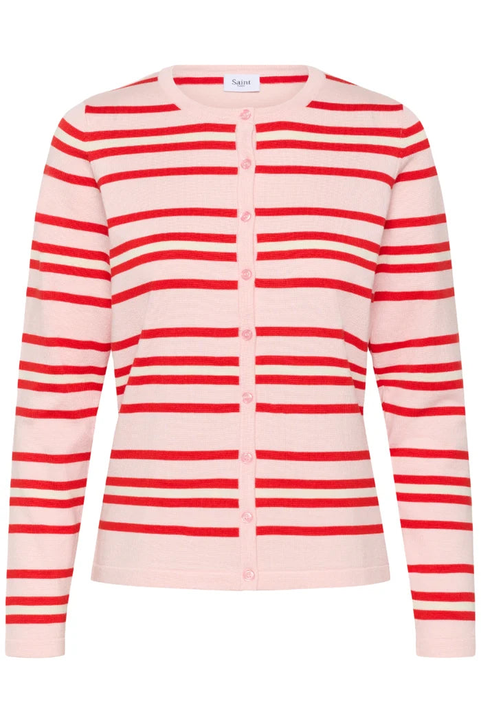 St Tropez Pila Cardigan | Pink Red Stripe