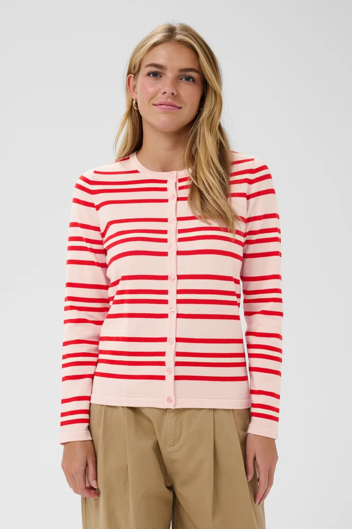 St Tropez Pila Cardigan | Pink Red Stripe