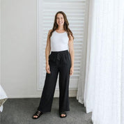 Moke Indiana Wide Leg Pant | Black With Satin