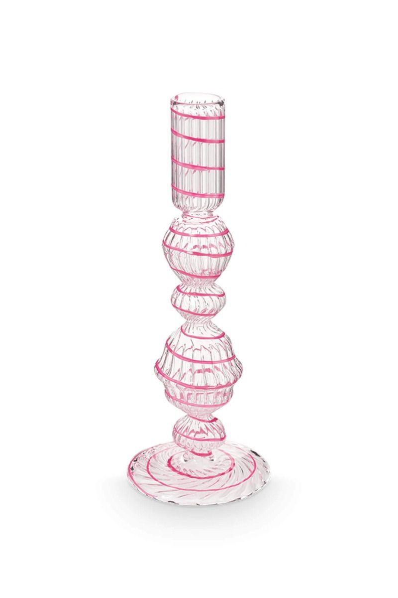 Crave Glass Candle  Holder Pink Swirl | 22cm