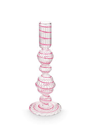 Crave Glass Candle  Holder Pink Swirl | 22cm