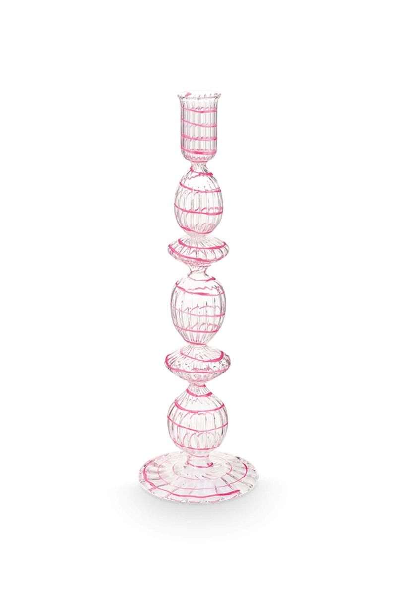 Crave Glass Candle  Holder Pink Swirl | 28cm