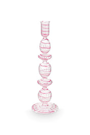 Crave Glass Candle  Holder Pink Swirl | 28cm