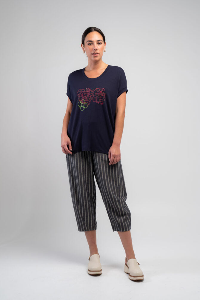 Obi Denim Stripe Barrel Jean | Blue