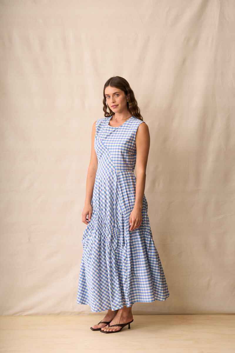 Neris In Stitches Dress | Blue Check