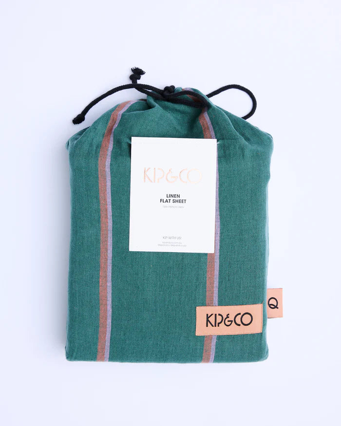 Kip & Co Wakame Crush Stripe Linen Flat Sheet | King