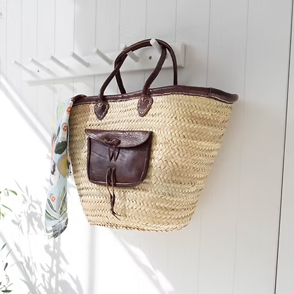 French Market Basket | Leather Trim and Pocket