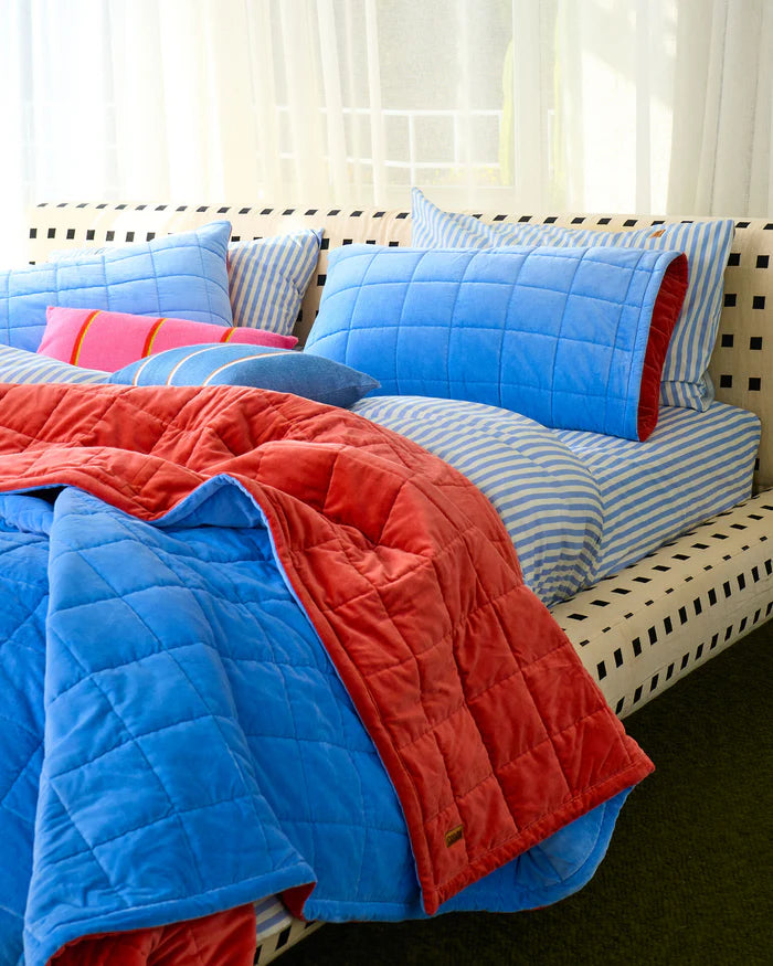 Kip & Co Blue Robin Velvet Quilted Pillowcases | Set Of 2|