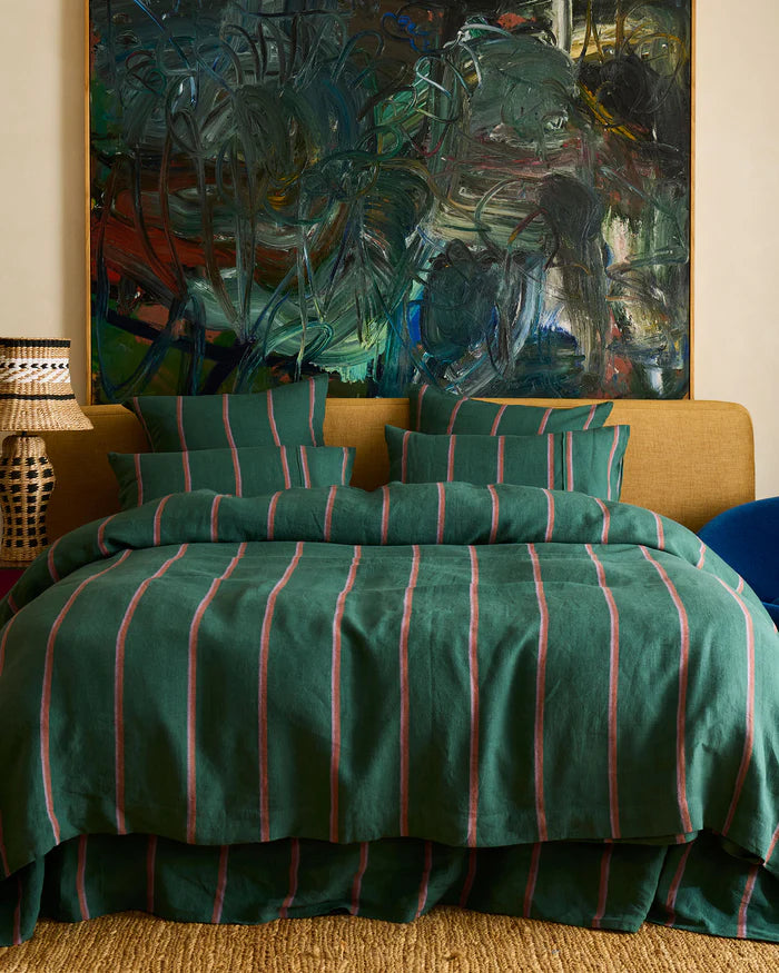 Kip & Co Wakame Crush Stripe Linen Flat Sheet | Queen