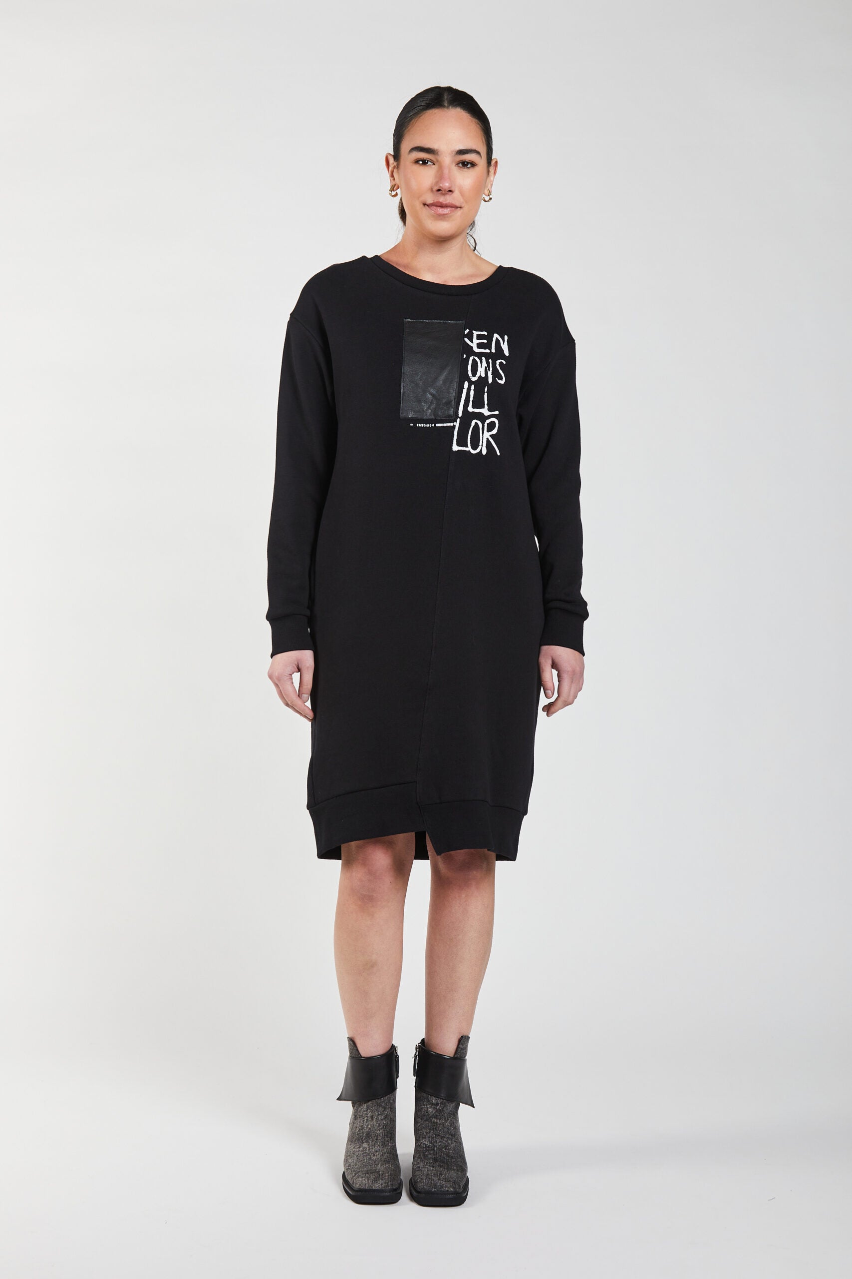 Obi Media Sweatshirt Dress | Black