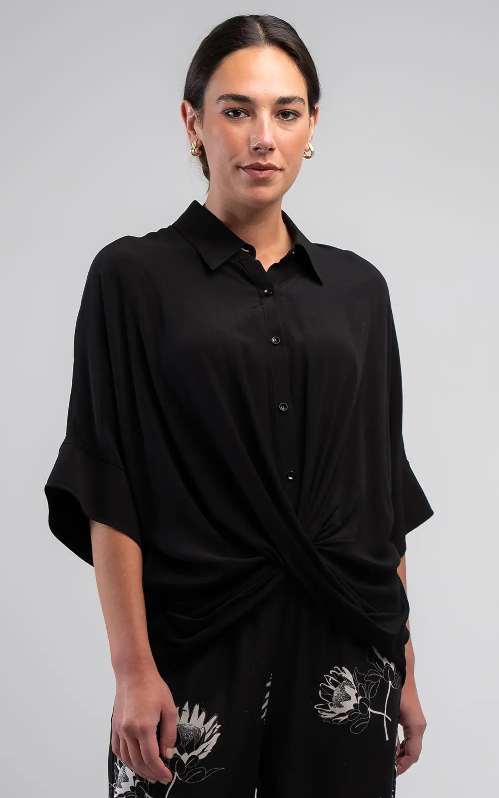 Obi Poppy Crossover Shirt | Black