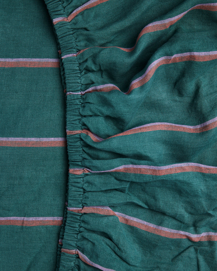 Wakame Crush Stripe Linen Fitted Sheet | King