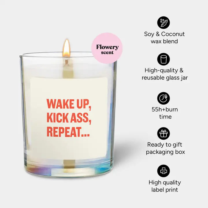 Candle Hand Wake Up Kick Ass Repeat | Floral