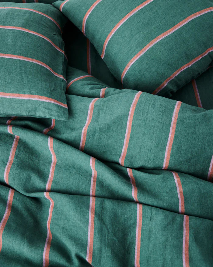 Kip & Co Wakame Crush Stripe Linen Flat Sheet | Queen