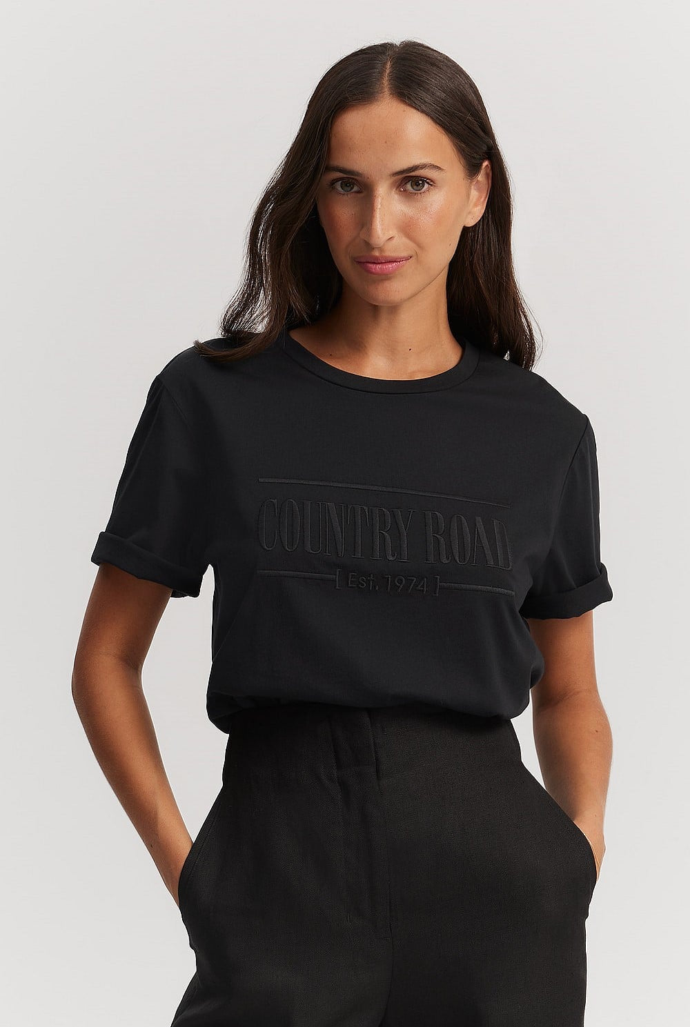 Australian Cotton Heritage Embroidered T-Shirt | Black