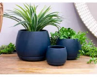 Addie Round Ceramic Pot & Saucer | Blue 16.5cm